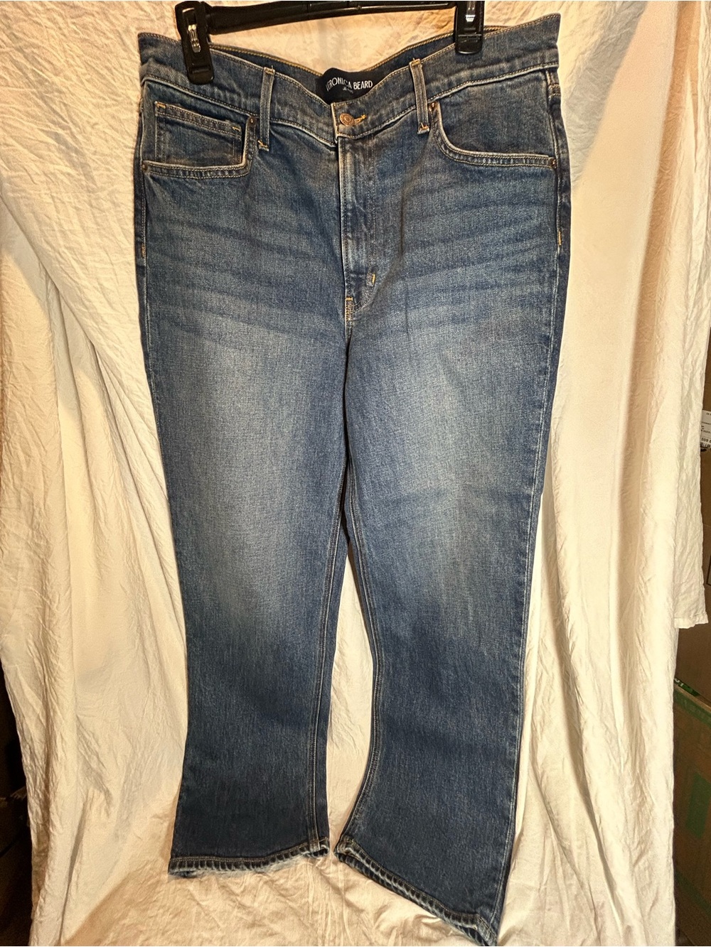 Veronica Beard Leah Mid-Rise Straight Leg Jeans Size 31 Stretch Blue Denim
